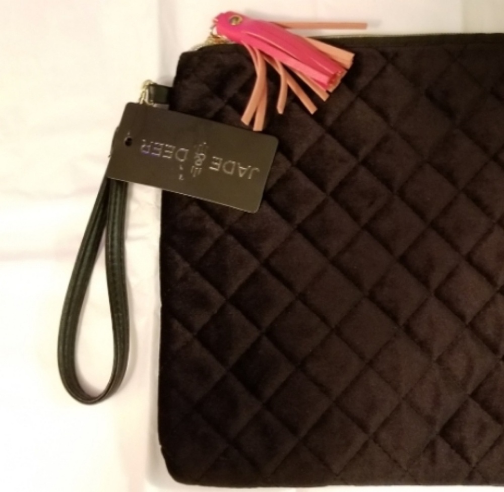 Jade&Deer * Black Clutch W/Tassel-Velvet-New